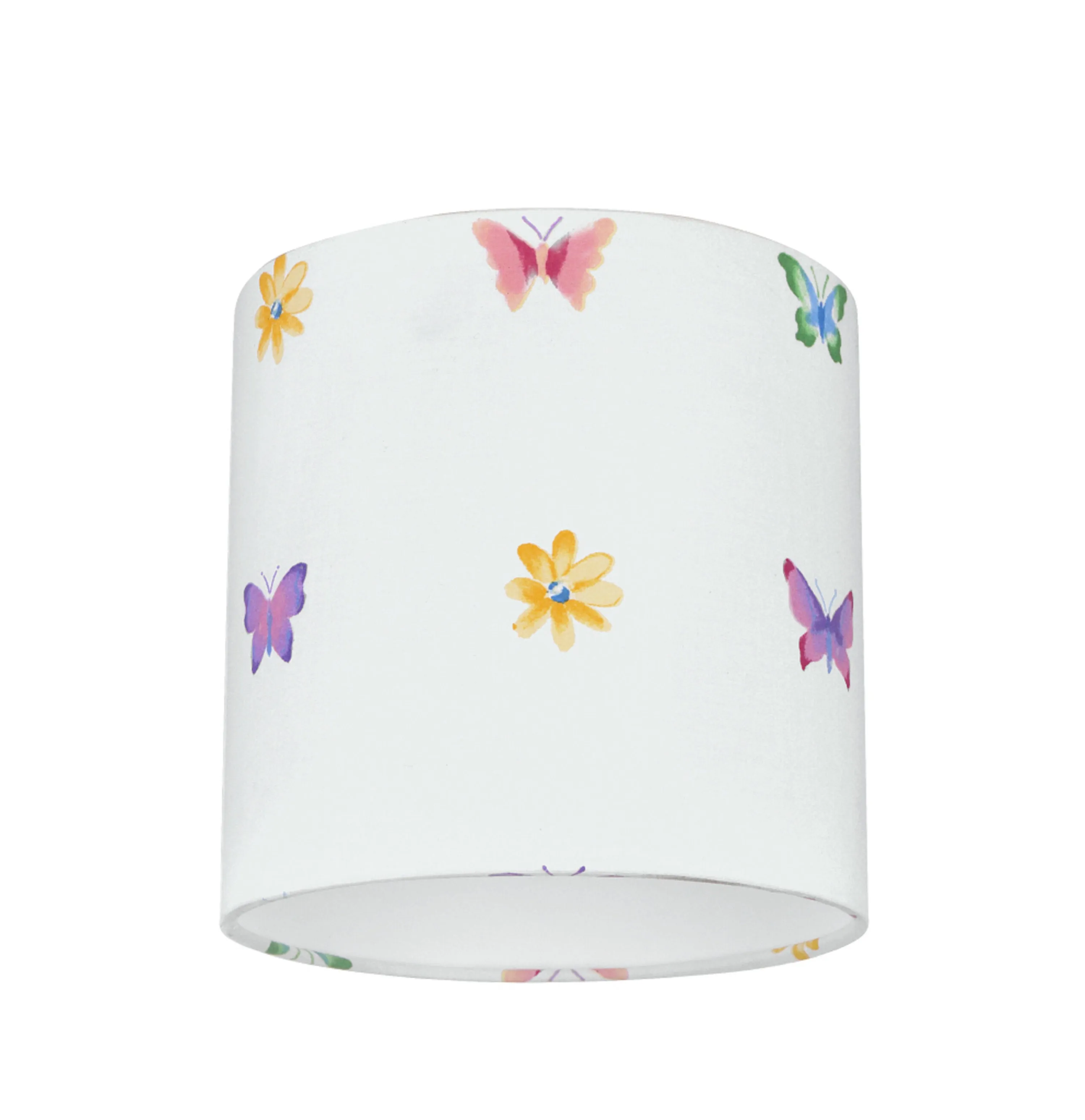 # 31062 Transitional Drum (Cylinder) Shaped Spider Construction Lamp Shade in White with Butterfly & Flowers, 8" wide (8" x 8" x 8")