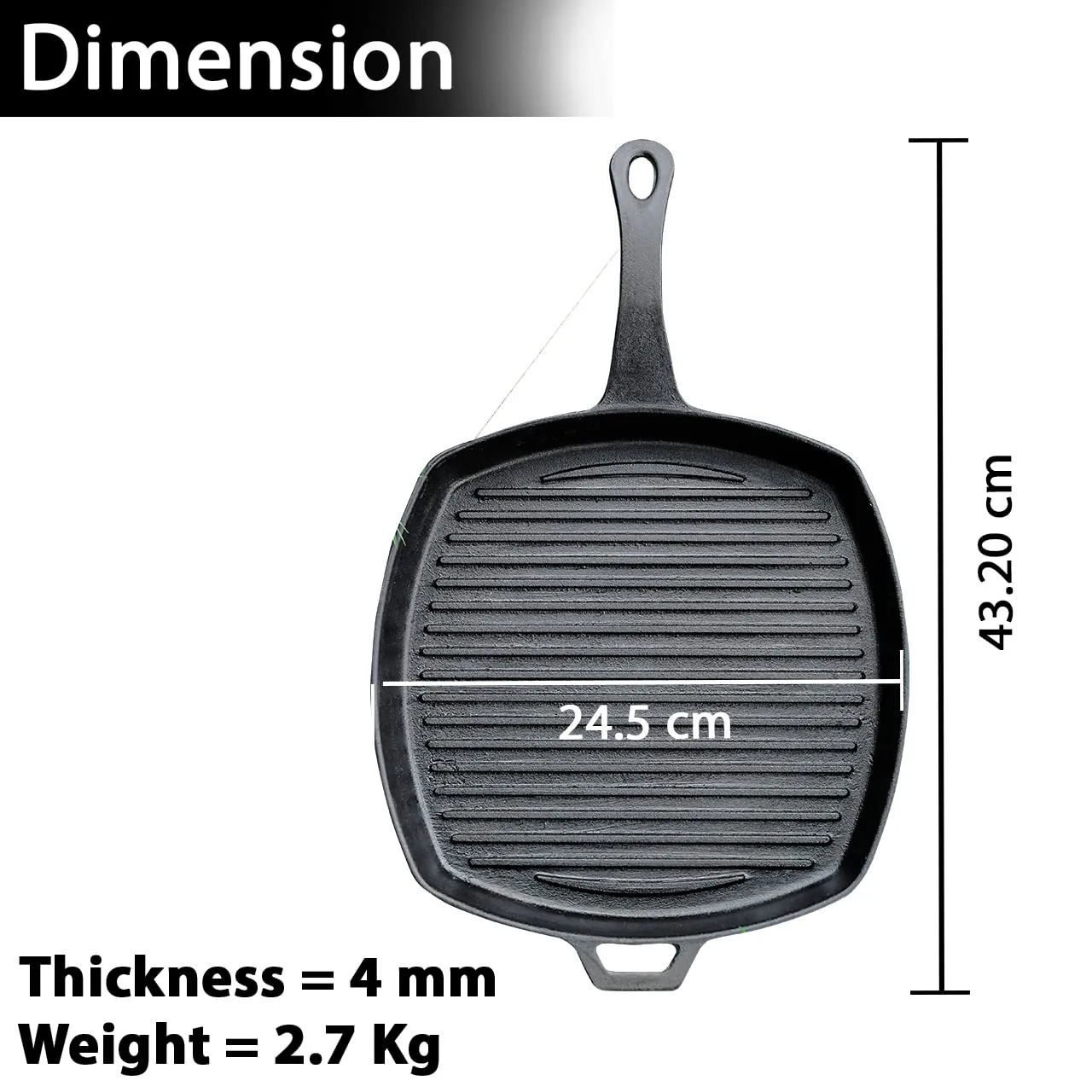 10" Grill Pan Made of Cast Iron | Pre-Seasoned And Ready to Use | OTG Friendly
