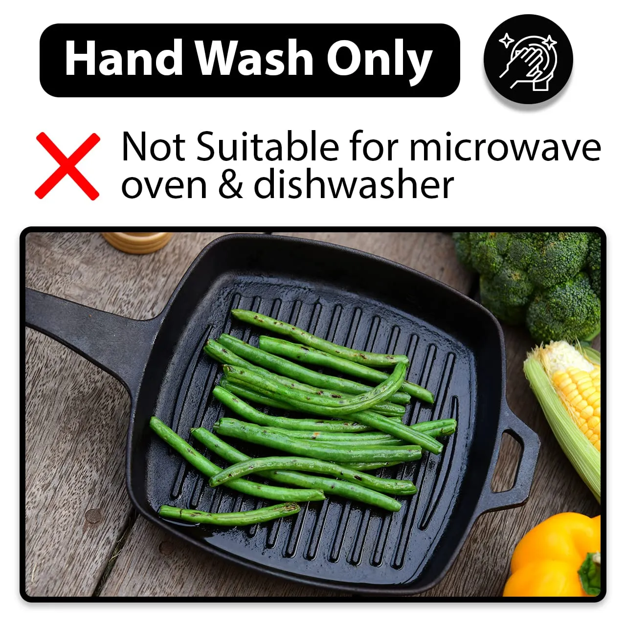 10" Grill Pan Made of Cast Iron | Pre-Seasoned And Ready to Use | OTG Friendly