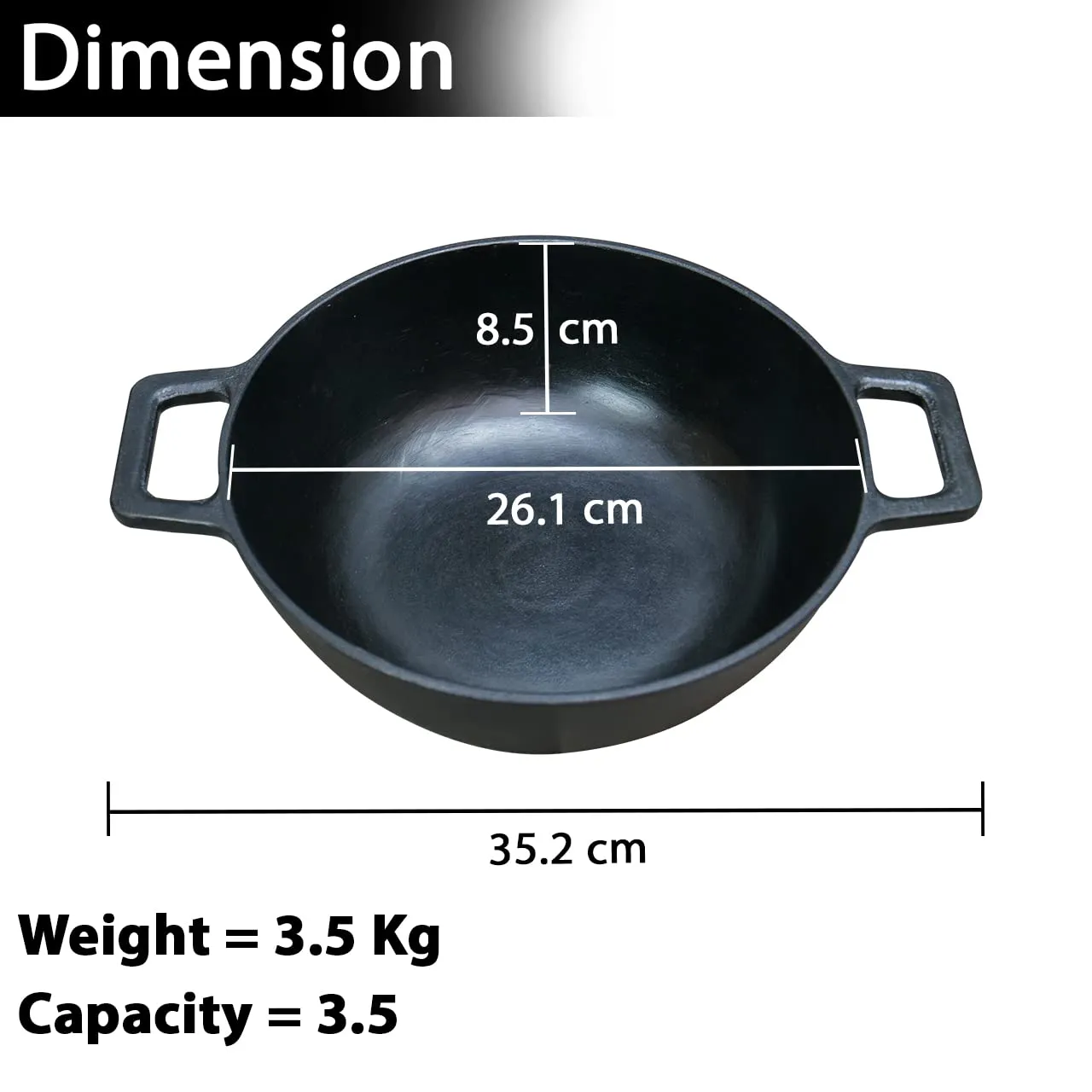 10" Large Kadhai | Cast Iron | OTG & Induction Safe | Pre Seasoned & Ready