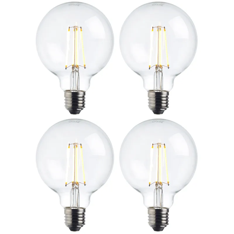 4 x E27 Warm White LED Filament Globe Light Bulb Dimmable 7W