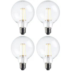 4 x E27 Warm White LED Filament Globe Light Bulb Dimmable 7W