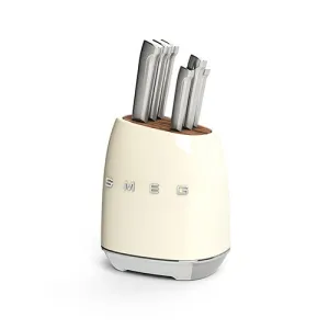 50s Retro-Style 7pc Knife Block Set Cream
