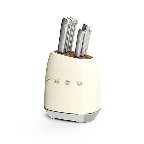50s Retro-Style 7pc Knife Block Set Cream