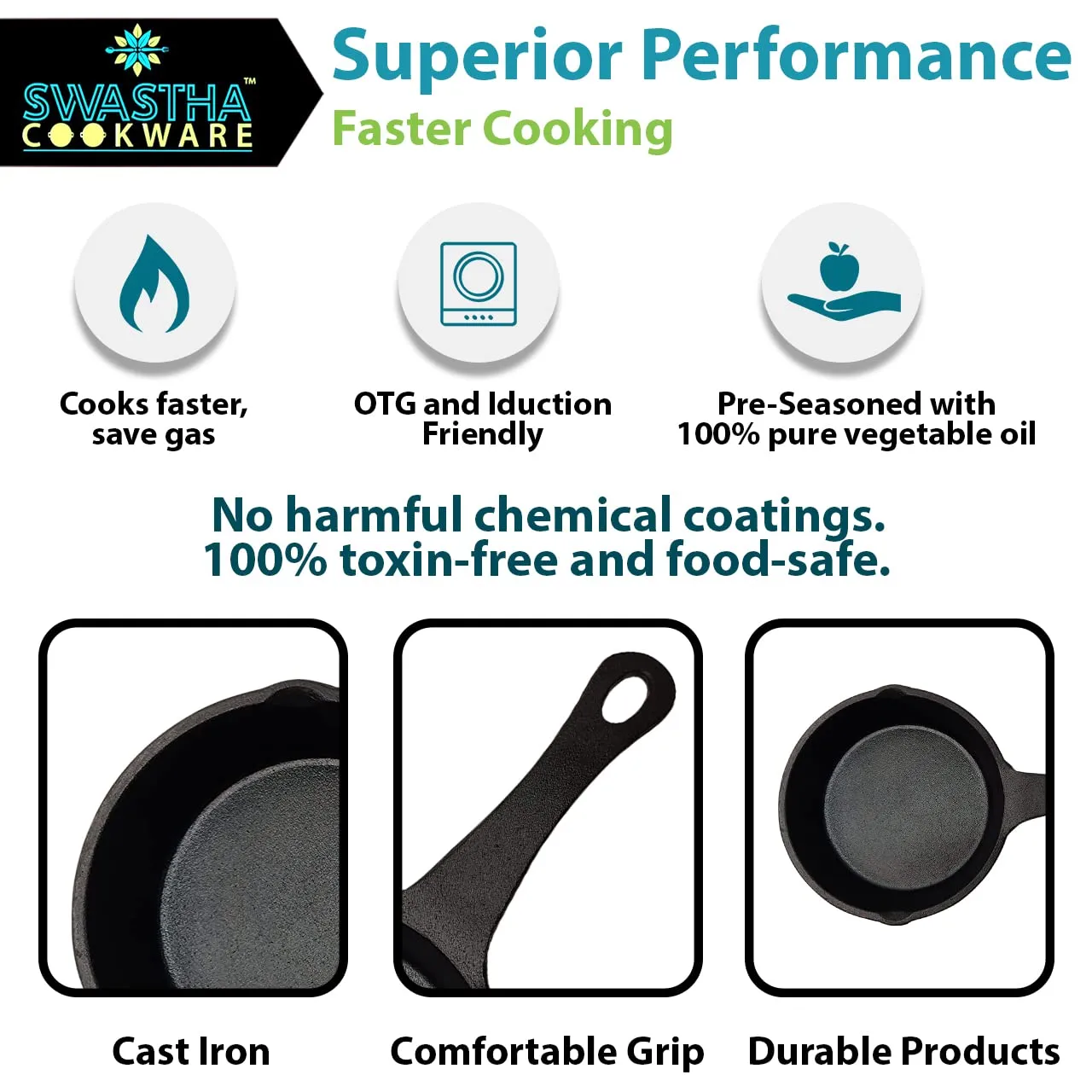 7" Cast Iron Skillet | Frying & Sautéing | Healthy Cookware | Pre-Seasoned