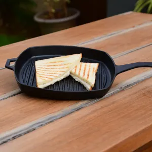 8" Grill Pan | Pre-Seasoned with Oil | Cast Iron | Makes Dishes Tasty & Healthier