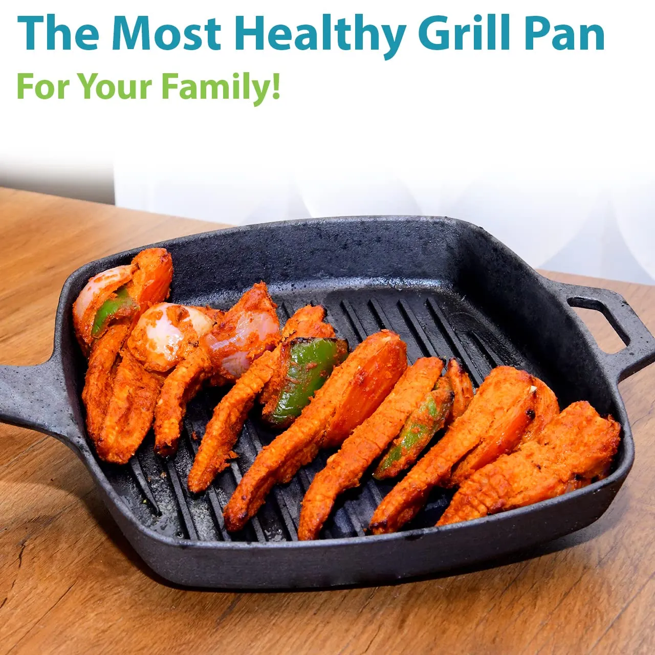 8" Grill Pan | Pre-Seasoned with Oil | Cast Iron | Makes Dishes Tasty & Healthier