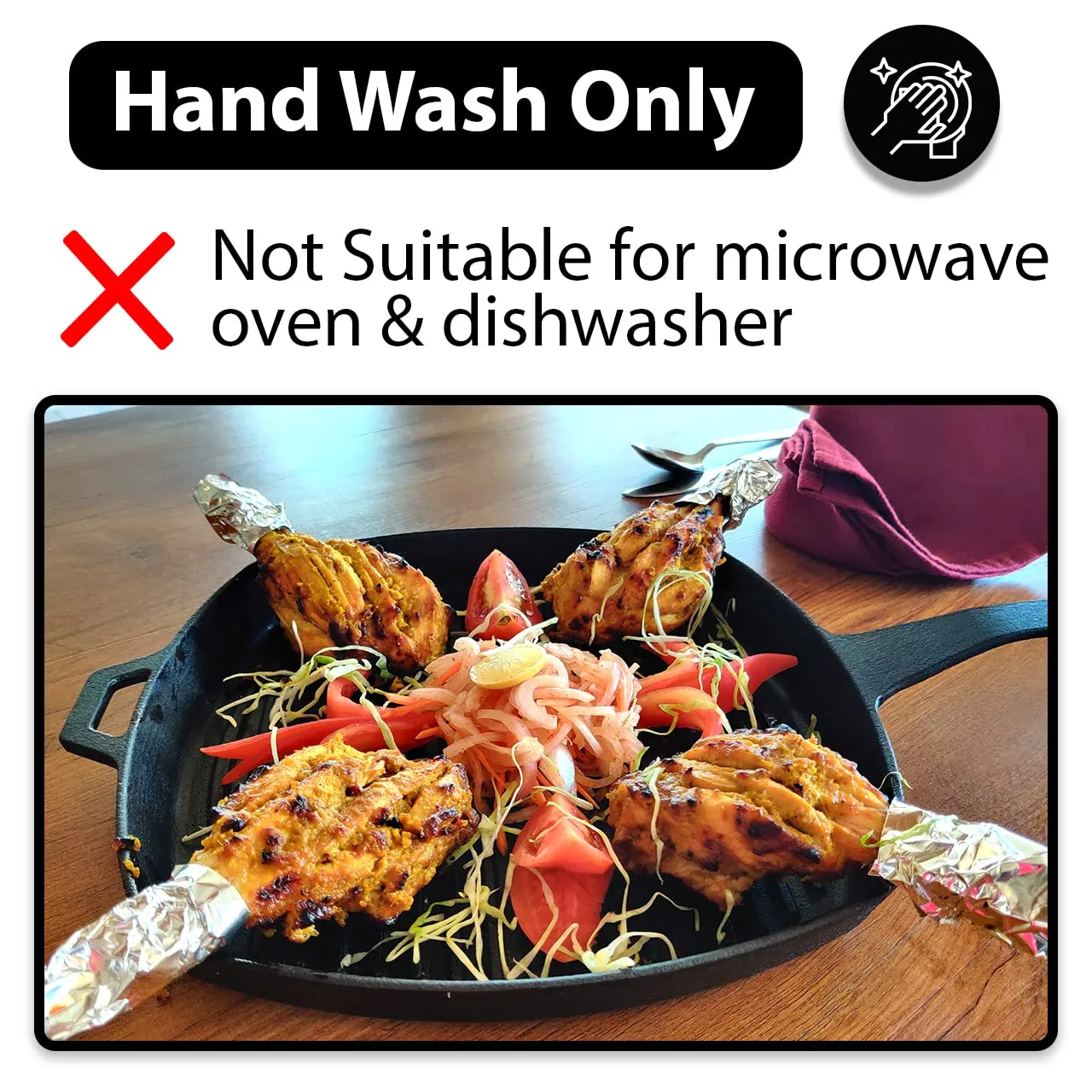 8" Grill Pan | Pre-Seasoned with Oil | Cast Iron | Makes Dishes Tasty & Healthier