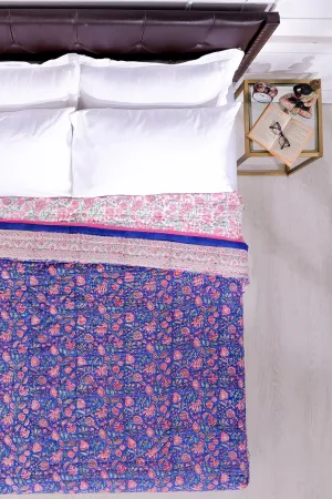 Arohi Jaal Hand Block Printed Navy Blue Cotton Muslin Quilt