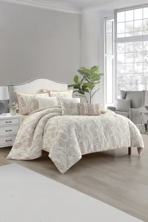 Beige 7-Piece Jacquard Comforter Set (King Size)