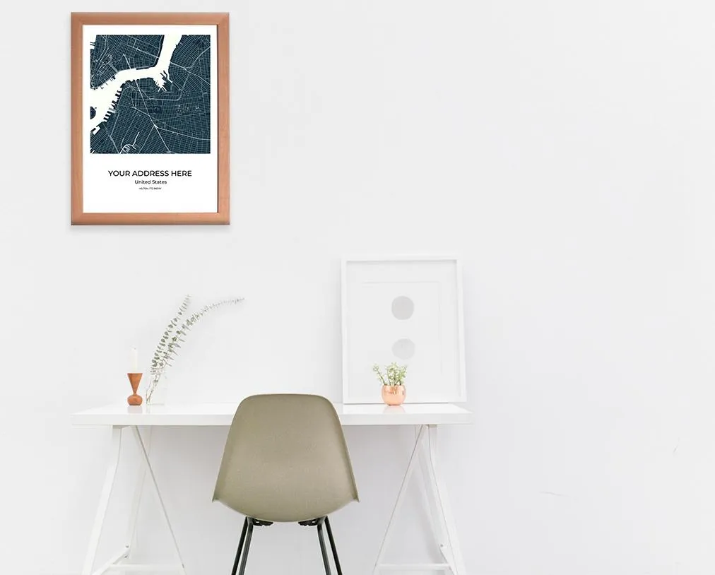 Boston City Map Wall Art Poster with Wooden Frame