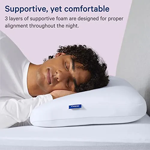 Casper Sleep Low Profile Foam Pillow for Sleeping, Standard, White