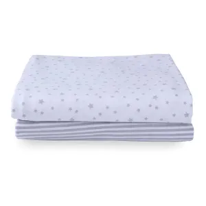 Clair-de-lune Grey/White Stars & Stripes 2 Pack Fitted Pram/Crib Sheets - 90 x 40 cm