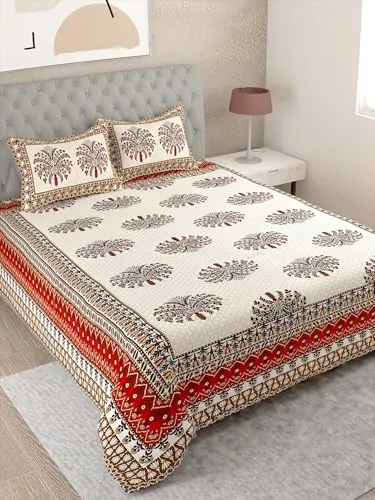 DWARDROBE-Single Bedsheet Cotton Set with 1 Pillow Cover, 100% Cotton, Floral Prints Bedhsheet for Single Bed (63x90 inches) (Multicolor-1011)