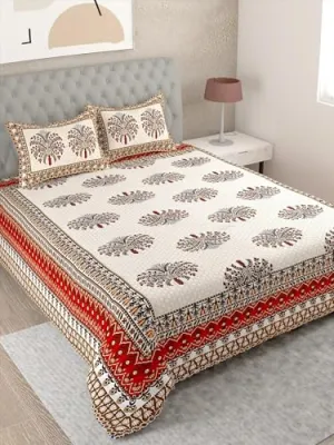 DWARDROBE-Single Bedsheet Cotton Set with 1 Pillow Cover, 100% Cotton, Floral Prints Bedhsheet for Single Bed (63x90 inches) (Multicolor-1011)