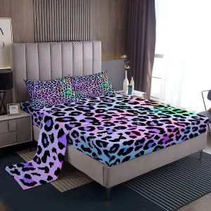 Erosebridal Women Cheetah Printed Sheet Set Full Size, Colorful Leopard Printed Bed Sheets Africa Leopard Pattern Decorative Fitted Sheet for Girls Woman, Soft Microfiber Top Sheet