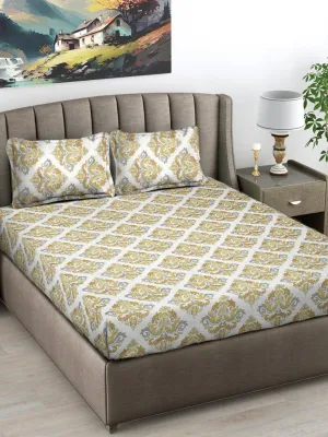 FABINALIV Multicolor Ethnic 300 TC Cotton Blend King Size Double Bedsheet with 2 Pillow Covers (FLBS-1297-Multi)
