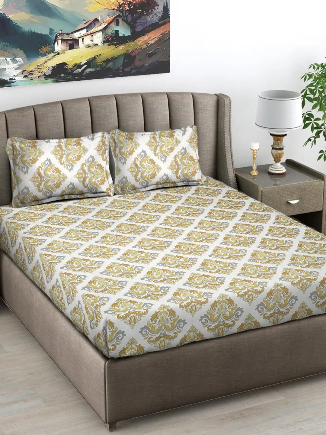 FABINALIV Multicolor Ethnic 300 TC Cotton Blend King Size Double Bedsheet with 2 Pillow Covers (FLBS-1297-Multi)