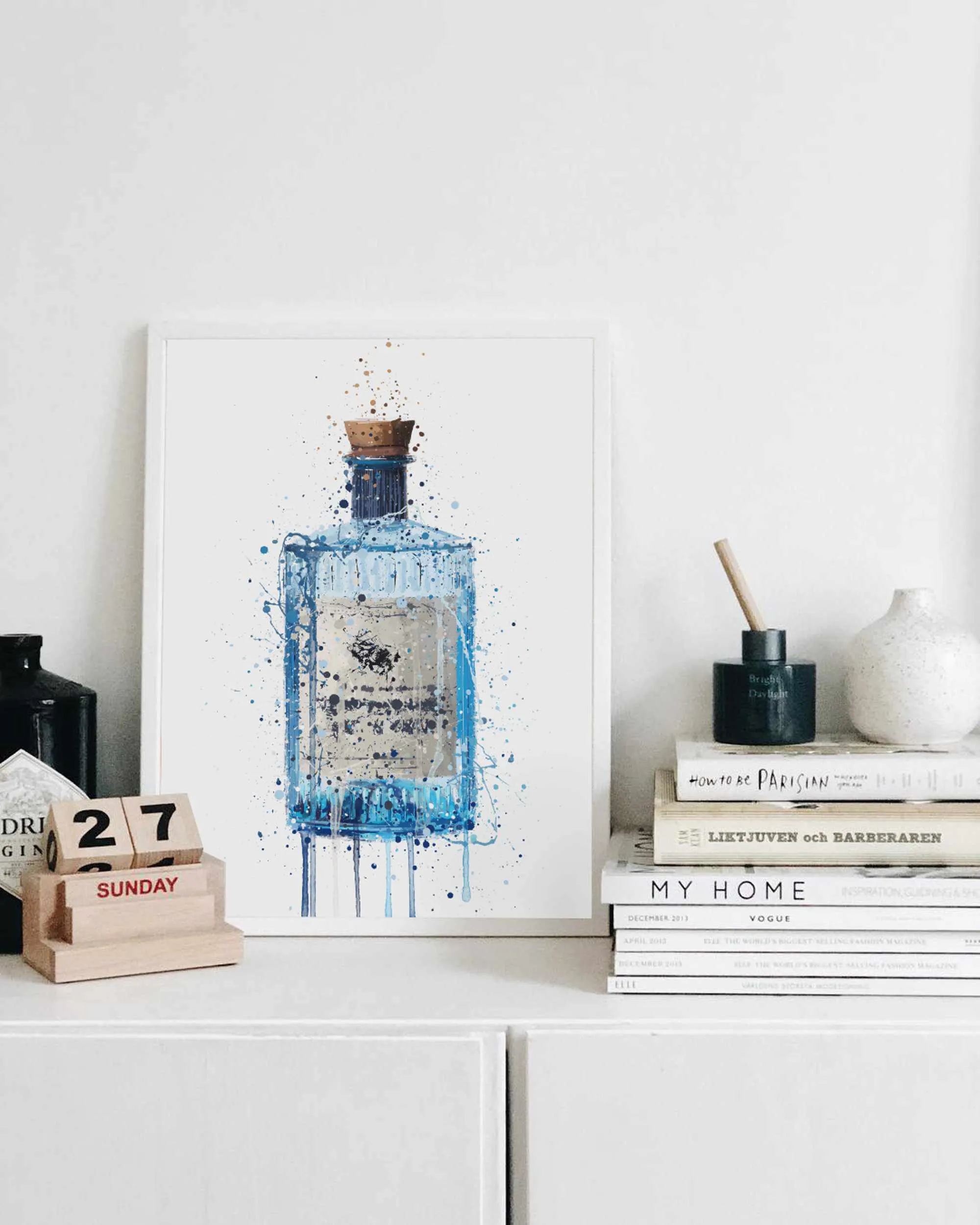 Gin Bottle Wall Art Print 'Blue Barrel'