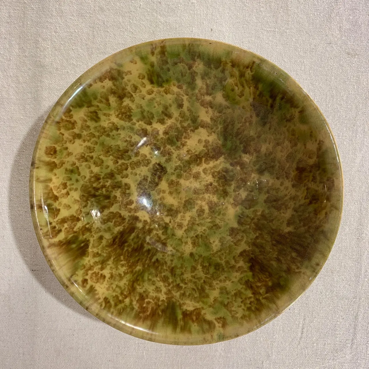 Glazed Ceramic Mixing Bowl, Vintage, Golden, Green