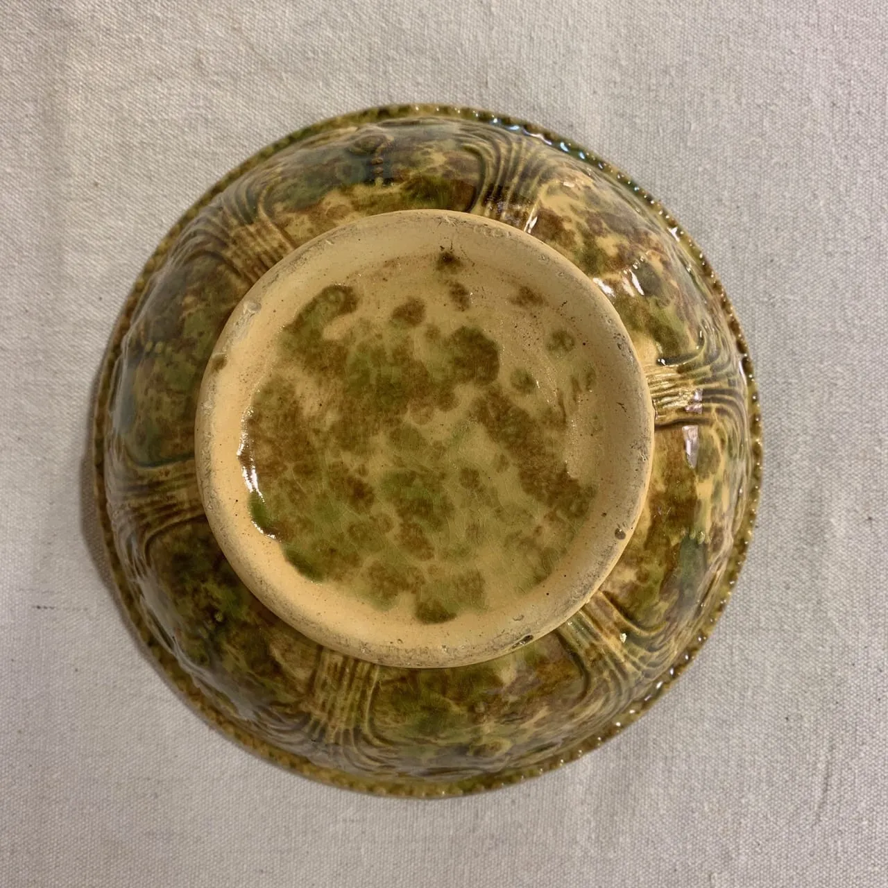 Glazed Ceramic Mixing Bowl, Vintage, Golden, Green