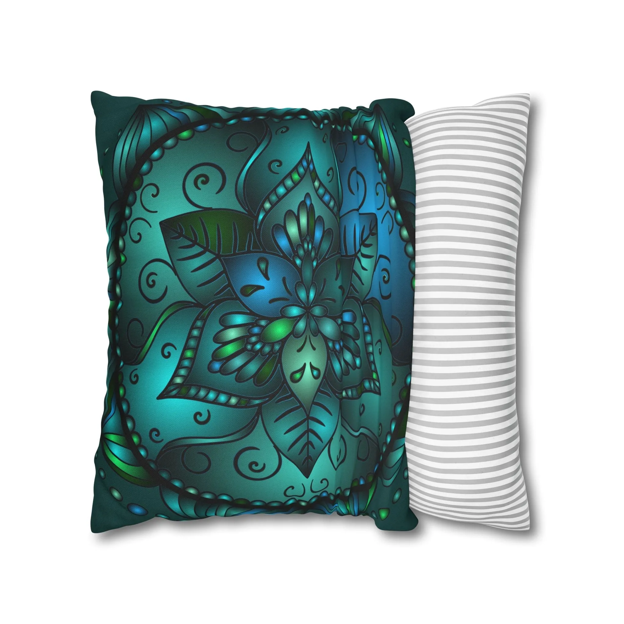 Hand-drawn Mandala Art Pillowcase - Petroleum Green