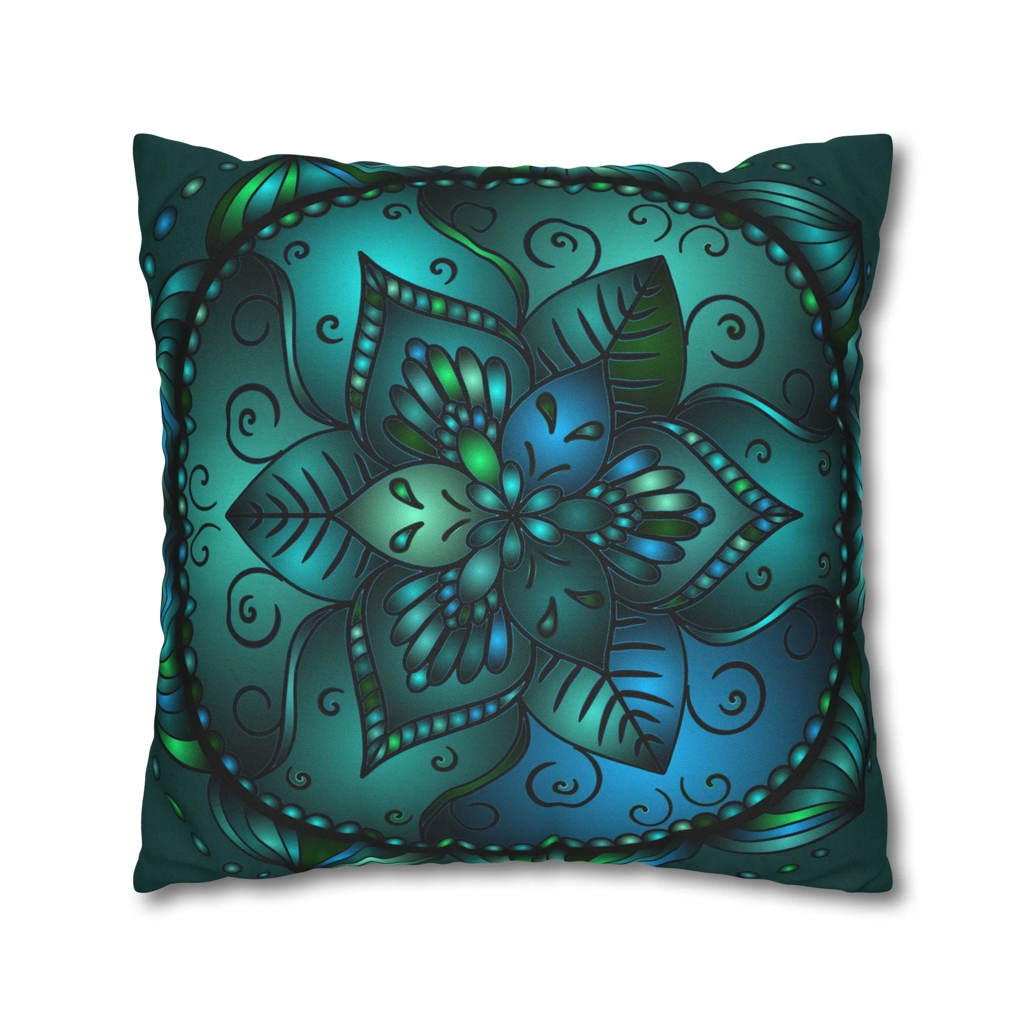 Hand-drawn Mandala Art Pillowcase - Petroleum Green