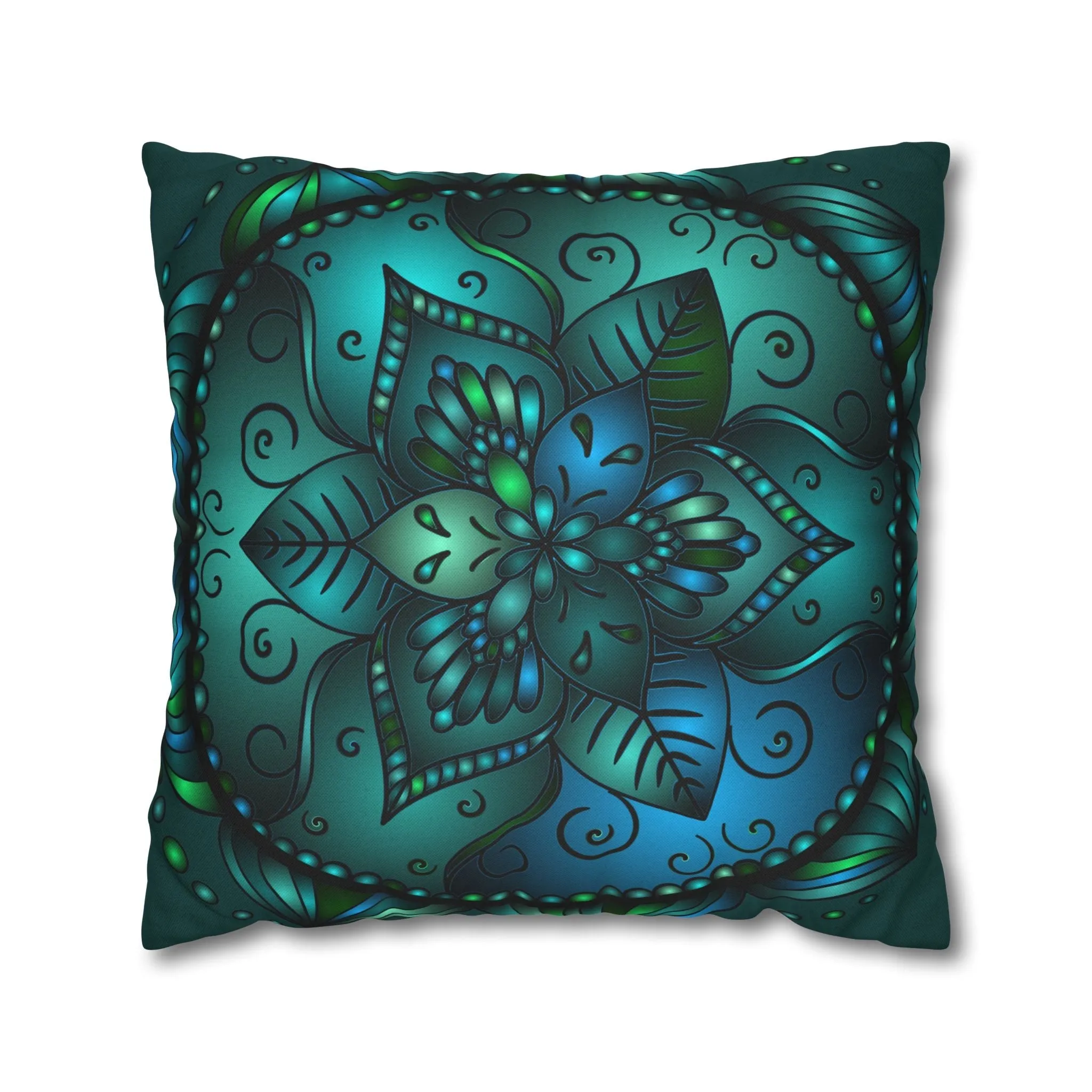 Hand-drawn Mandala Art Pillowcase - Petroleum Green