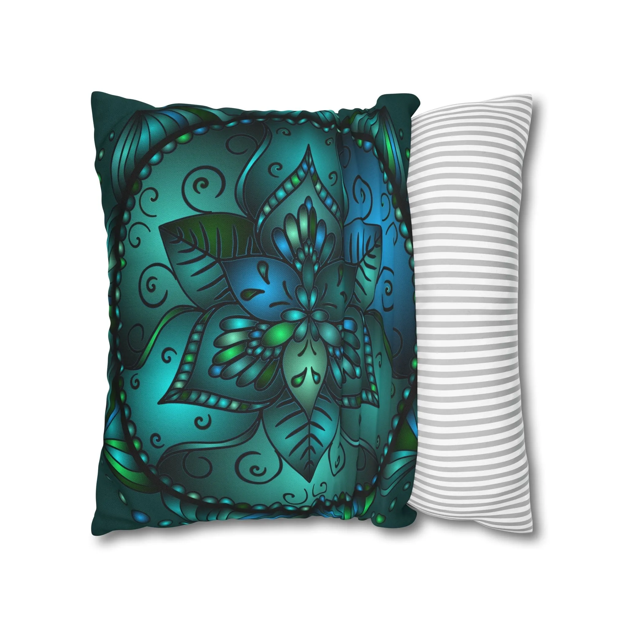 Hand-drawn Mandala Art Pillowcase - Petroleum Green
