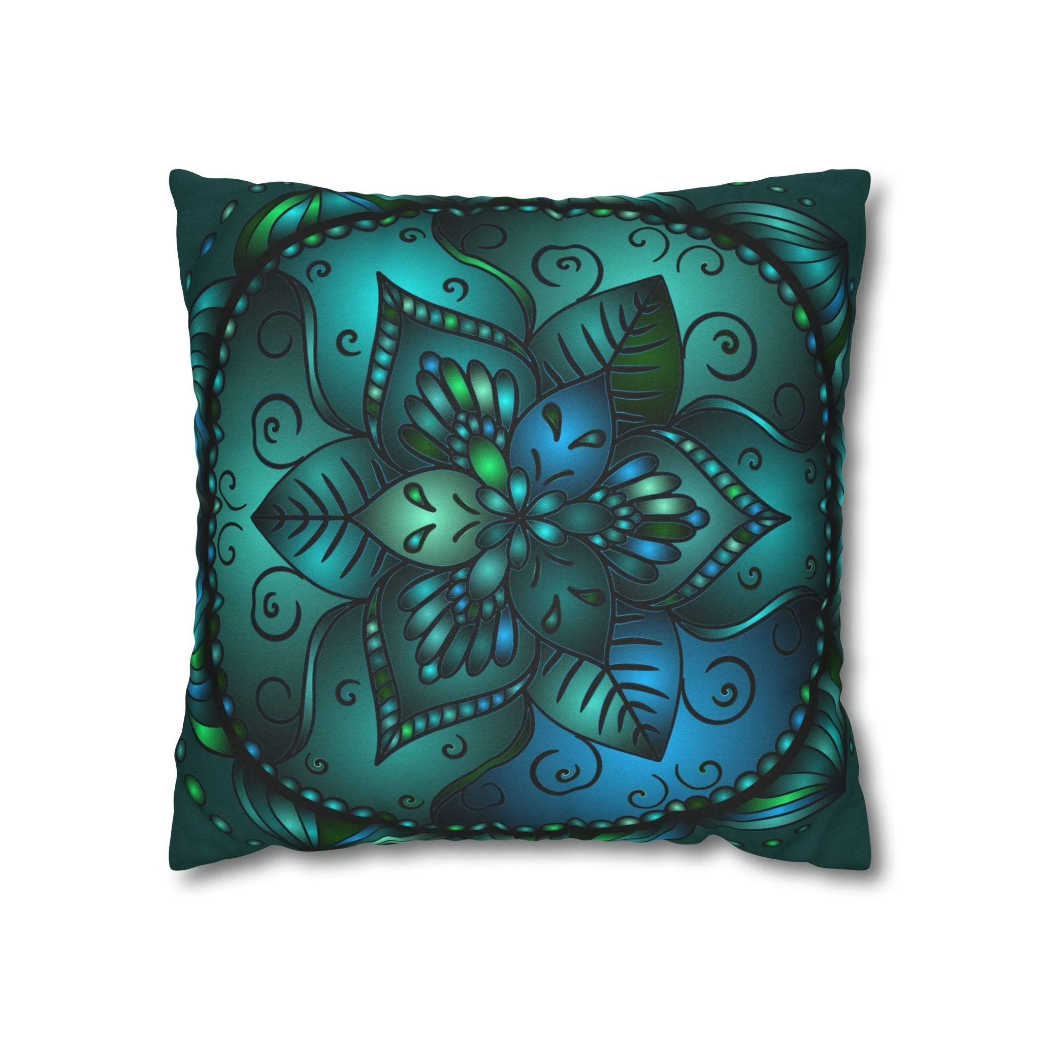 Hand-drawn Mandala Art Pillowcase - Petroleum Green