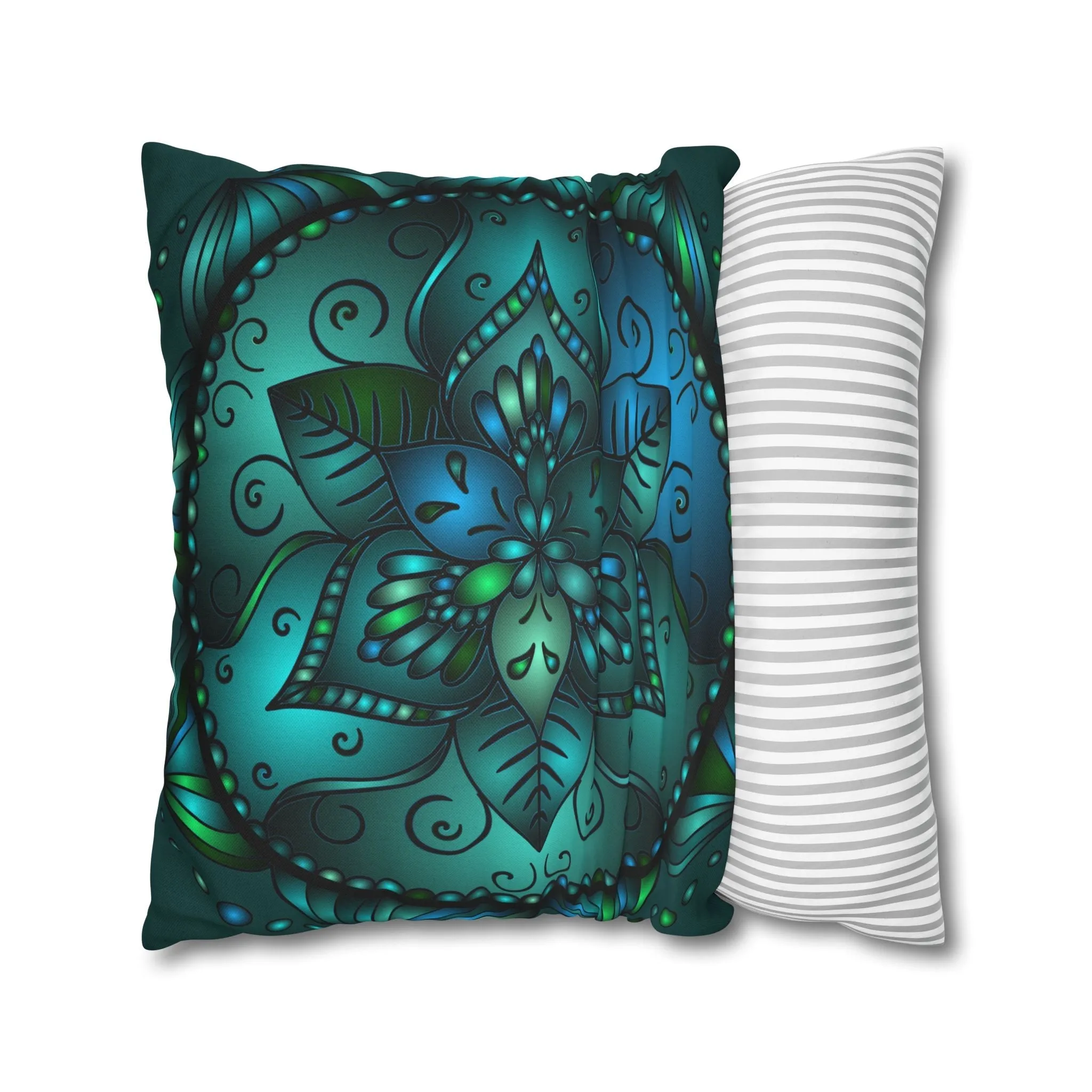 Hand-drawn Mandala Art Pillowcase - Petroleum Green