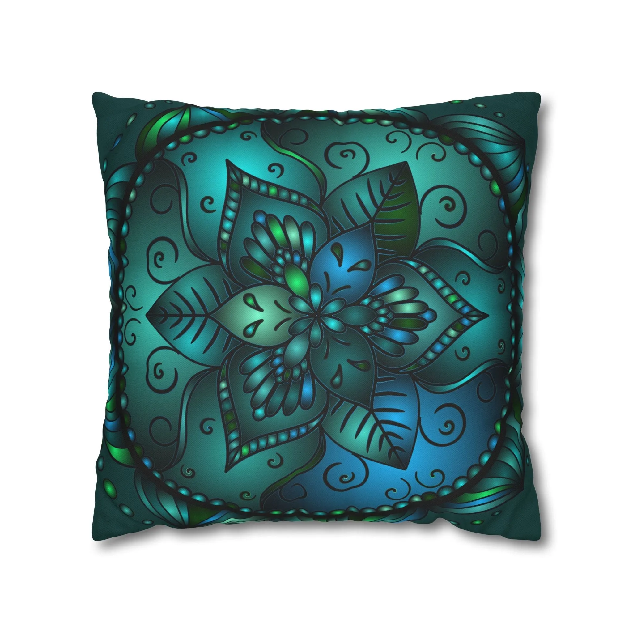 Hand-drawn Mandala Art Pillowcase - Petroleum Green