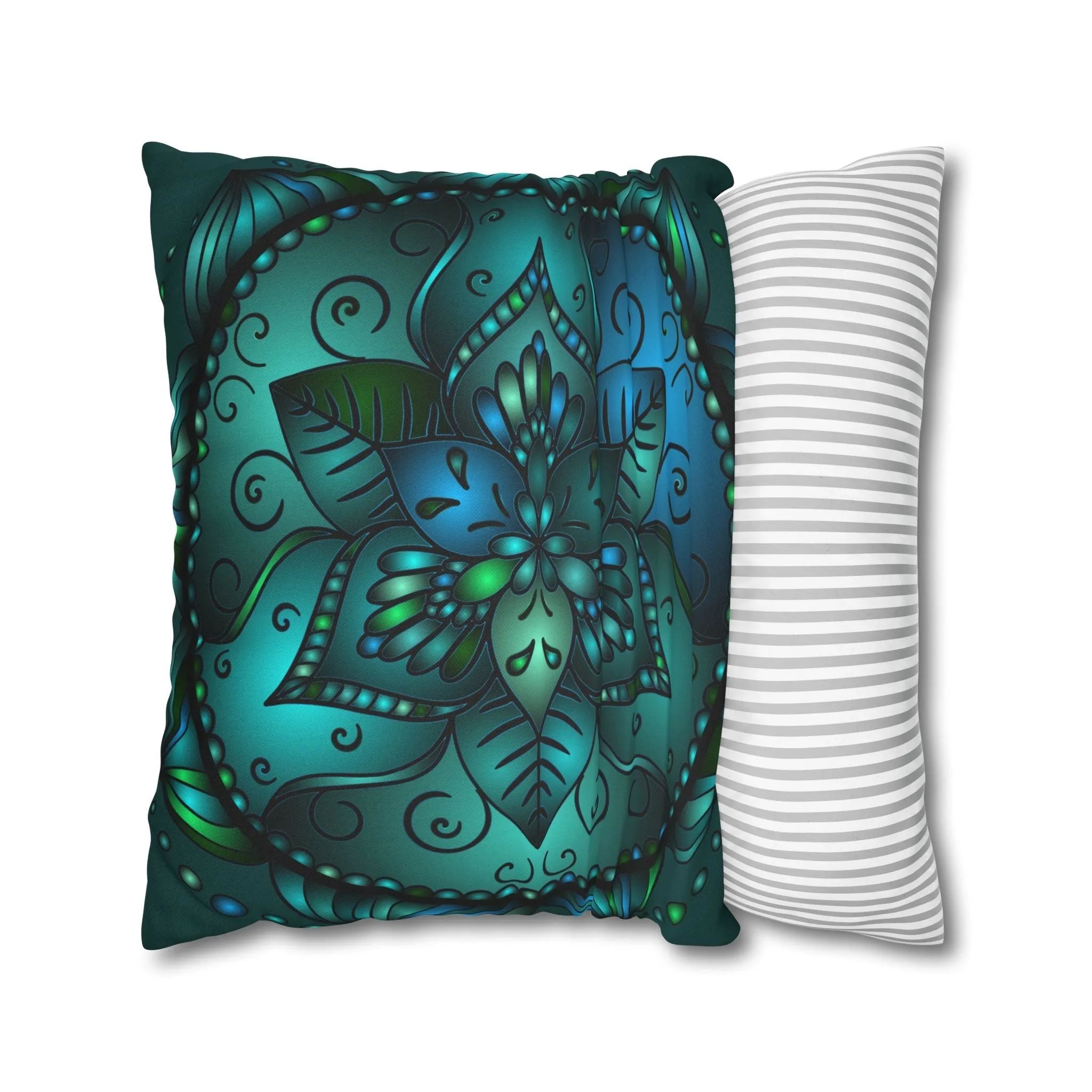 Hand-drawn Mandala Art Pillowcase - Petroleum Green