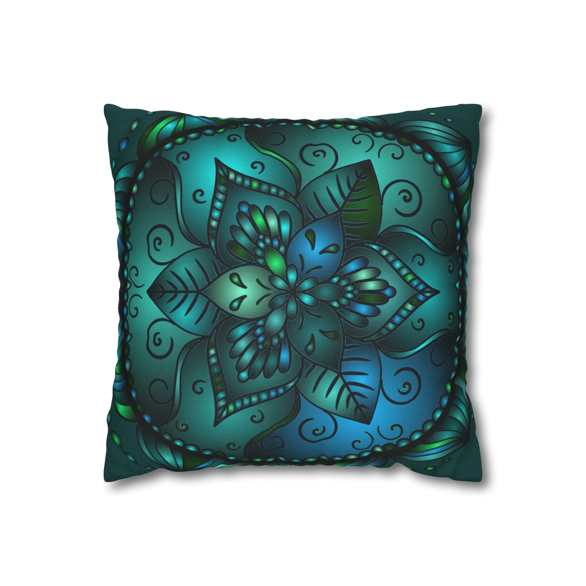 Hand-drawn Mandala Art Pillowcase - Petroleum Green
