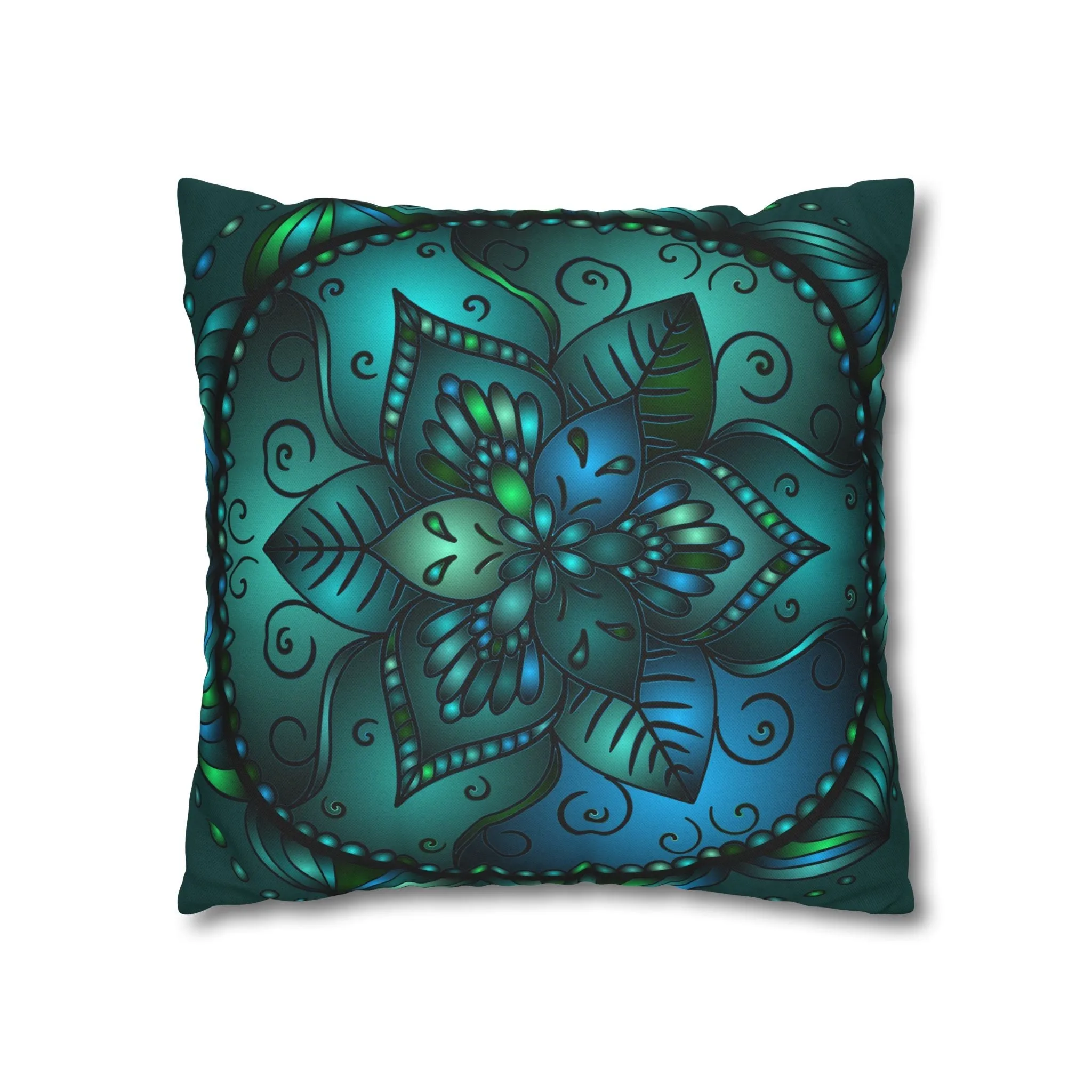 Hand-drawn Mandala Art Pillowcase - Petroleum Green