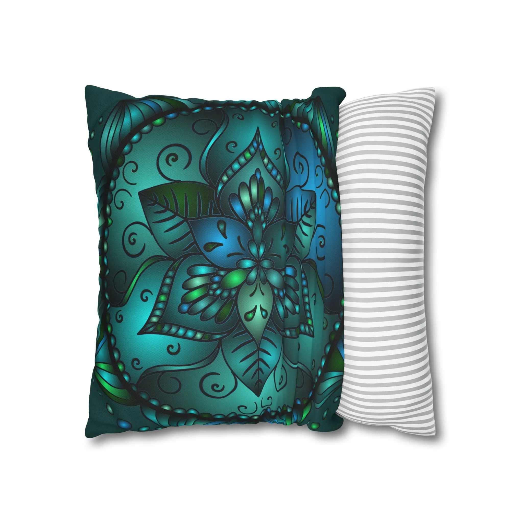 Hand-drawn Mandala Art Pillowcase - Petroleum Green