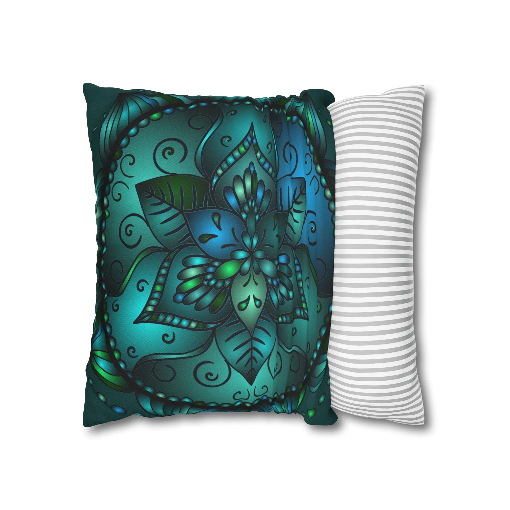 Hand-drawn Mandala Art Pillowcase - Petroleum Green