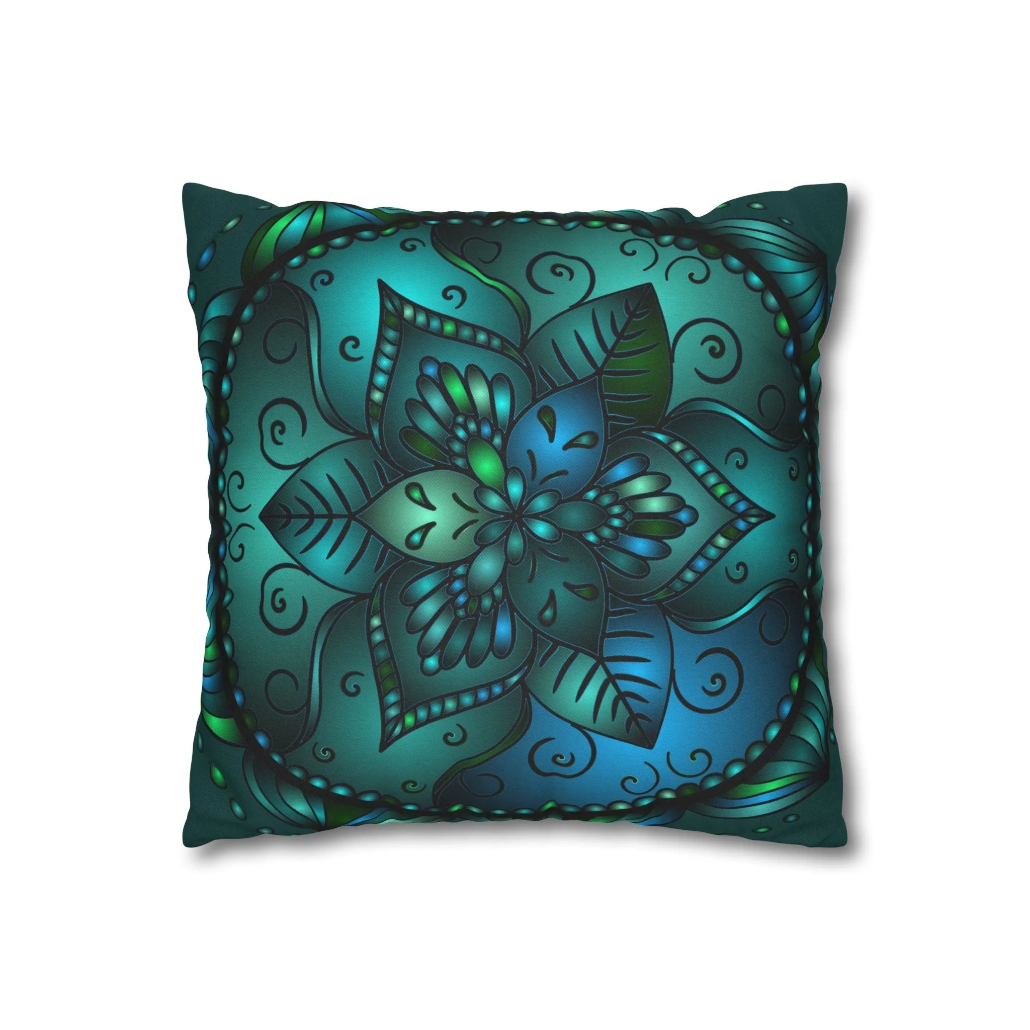 Hand-drawn Mandala Art Pillowcase - Petroleum Green