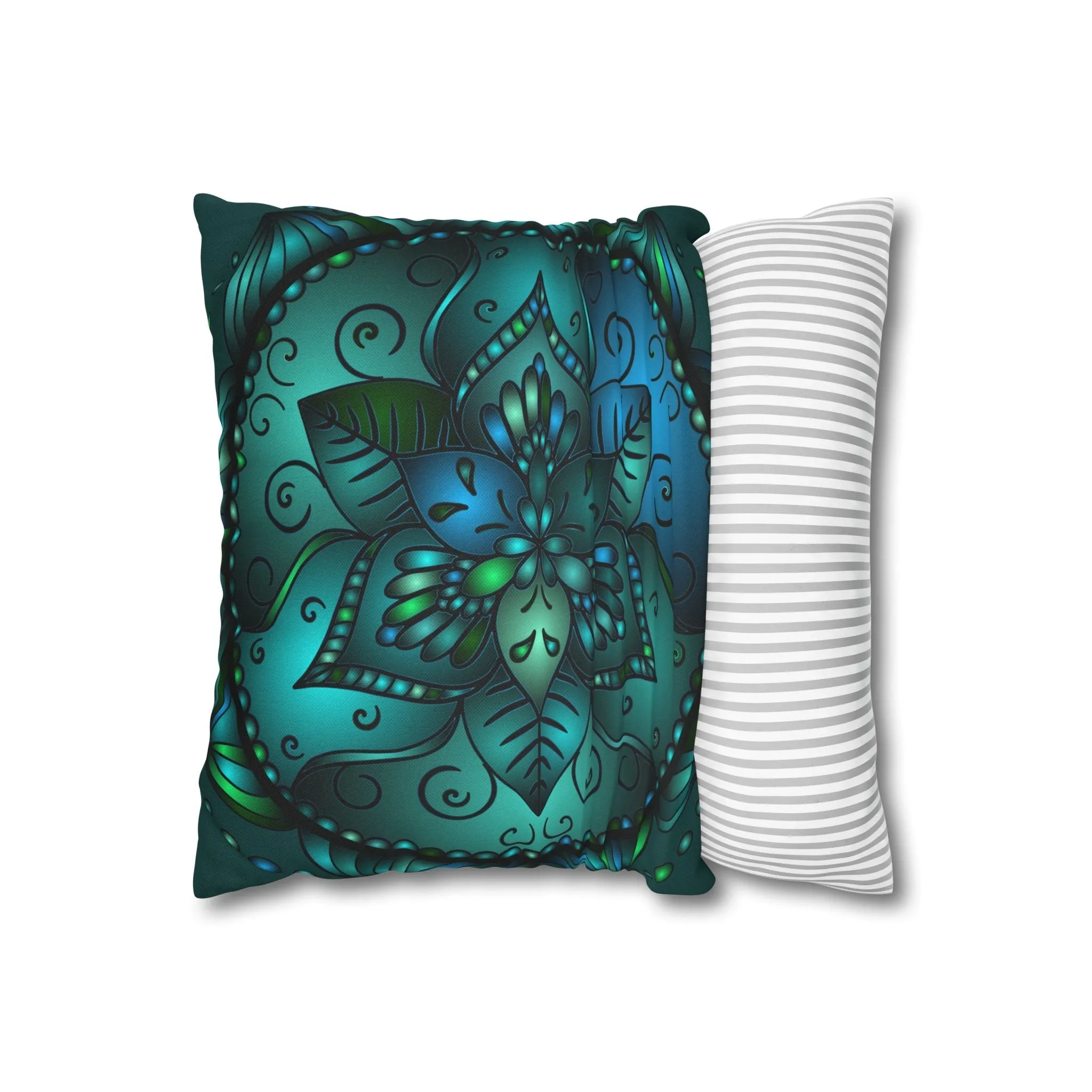 Hand-drawn Mandala Art Pillowcase - Petroleum Green
