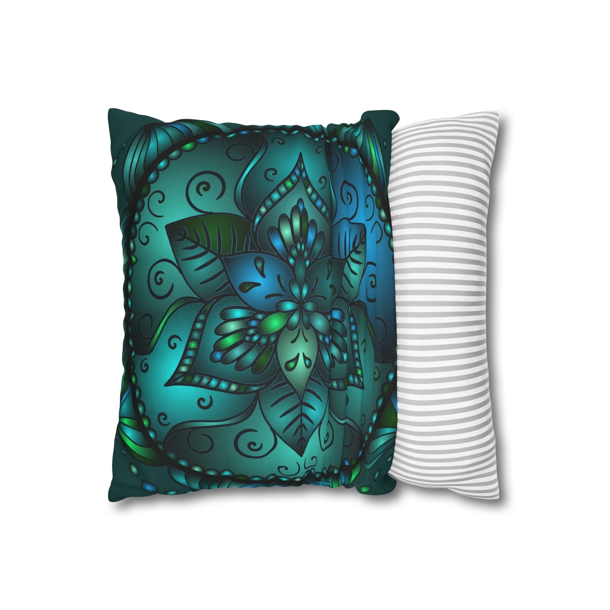 Hand-drawn Mandala Art Pillowcase - Petroleum Green