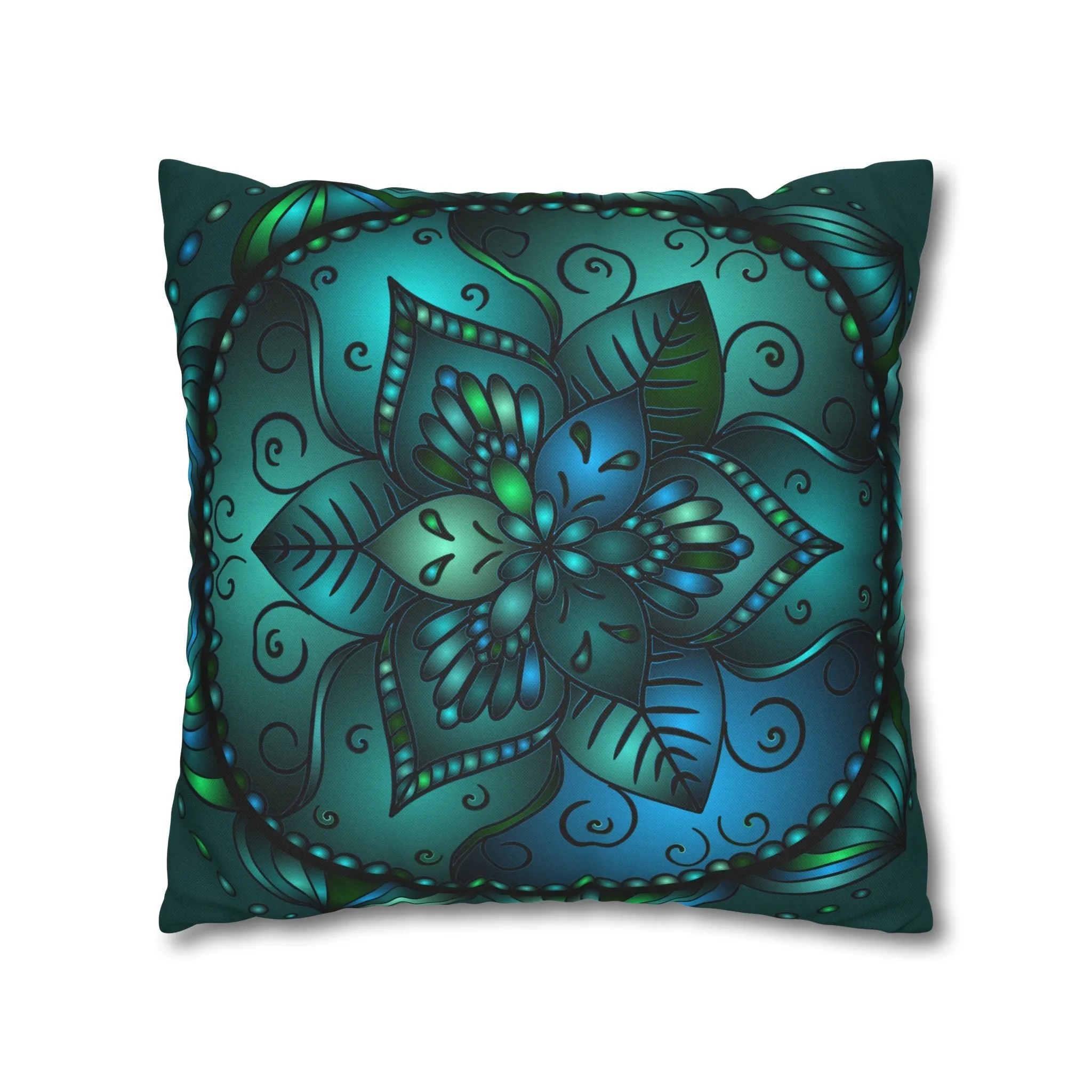 Hand-drawn Mandala Art Pillowcase - Petroleum Green