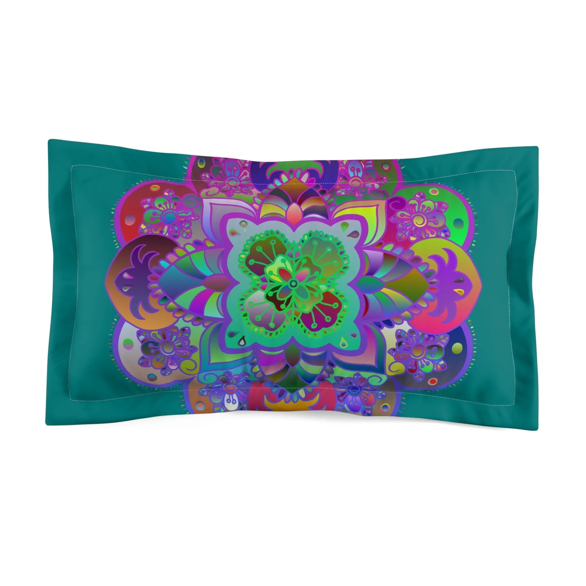 Handmade Mandala Art Microfiber Pillow Sham - Petroleum Green