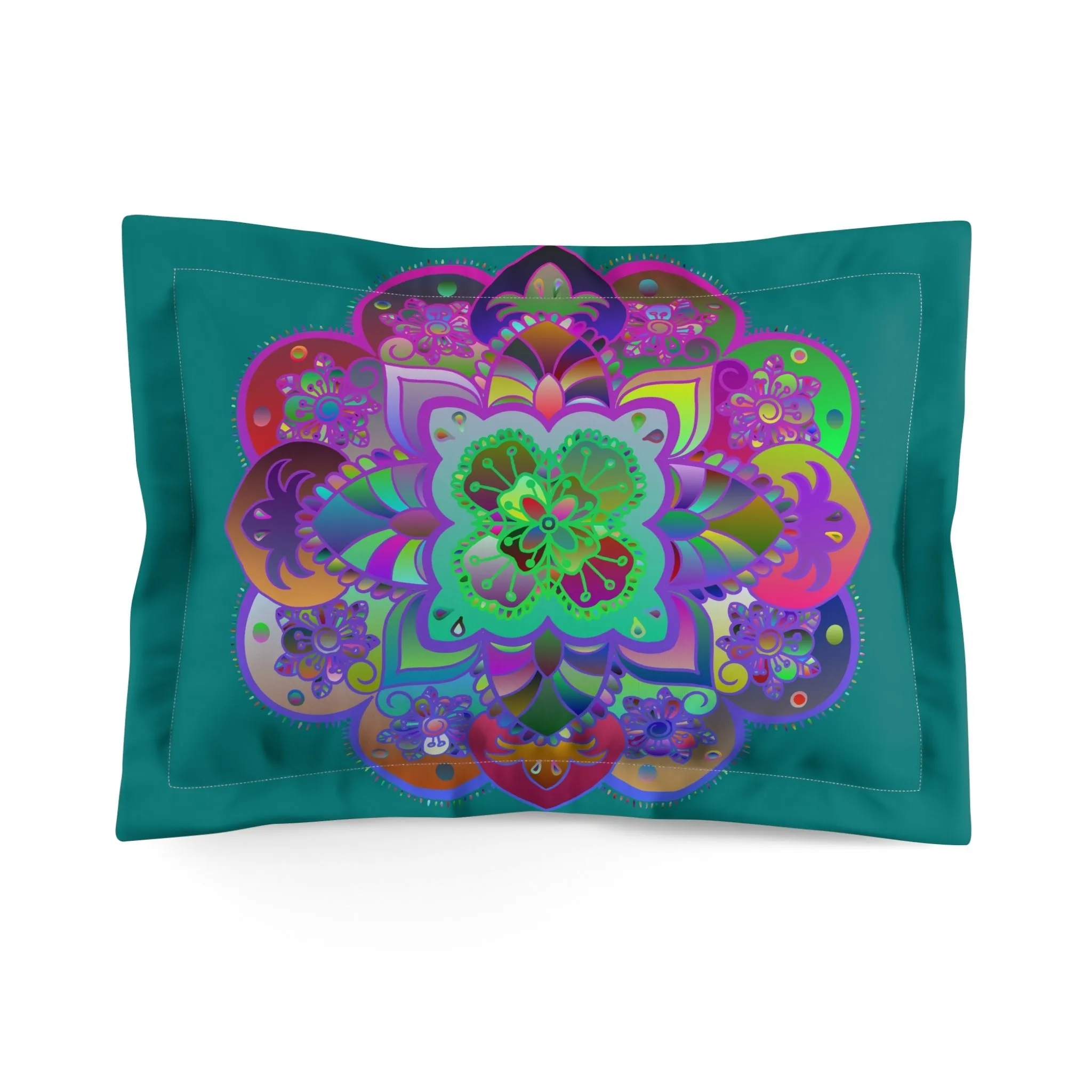 Handmade Mandala Art Microfiber Pillow Sham - Petroleum Green