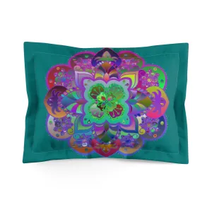 Handmade Mandala Art Microfiber Pillow Sham - Petroleum Green