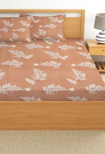 IVAZA 220 TC Cotton Feel Ezyption Cotton Double Bedsheet King Size -with 2 Pillow Covers - Rotary Printed, Hypoallergenic, Wrinkle Free (90 x 90 Inches | Brown
