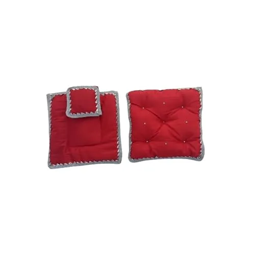 Laddu Gopal Ji Winter Set of Rajai and Gadda with Pillow in Soft Velvet Fabric, Pack of 1, Colour:- Red