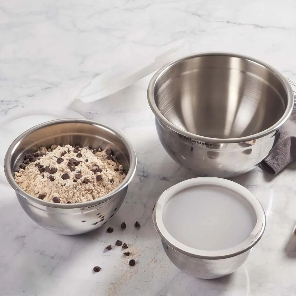 Le Creuset Set of 3 Stainless Steel Mixing Bowls with Lids