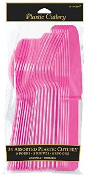 Plastic Cutlery Assorted - Bright Pink