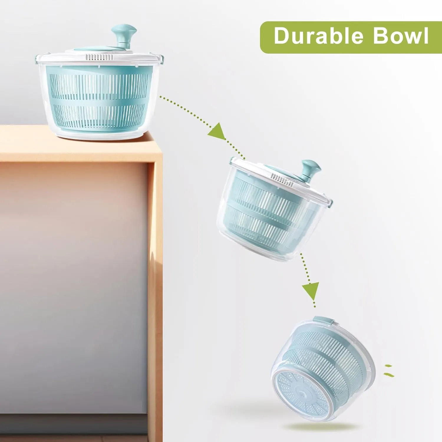Salad Spinner, 4.8 Quart Large Capacity, Durable Multi-Use Lettuce and Fruit Washer Spinner& Dryer with Built-in Drainage System Bn-link