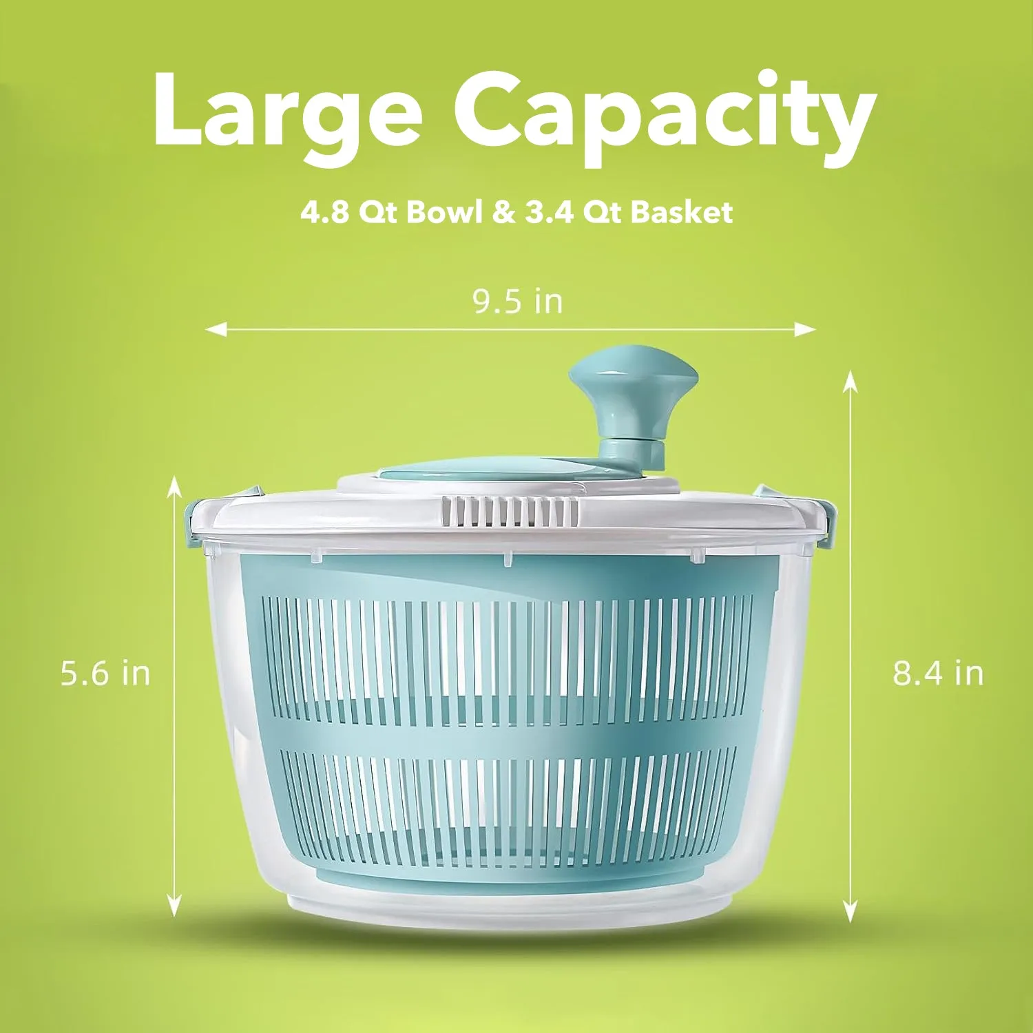 Salad Spinner, 4.8 Quart Large Capacity, Durable Multi-Use Lettuce and Fruit Washer Spinner& Dryer with Built-in Drainage System Bn-link